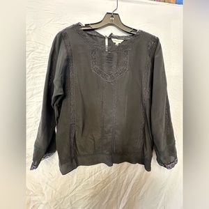 Rebecca Taylor black sold top with lace detail, size 8